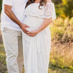 Pinkblush Maternity boho lace floral leaf dress